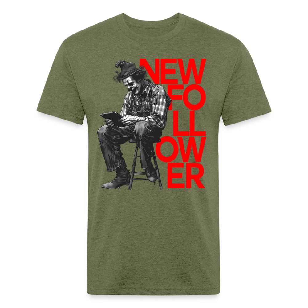 "New Follower" Vintage Clown with a Tablet Men's Cotton/Poly Fitted T-Shirt - heather military green