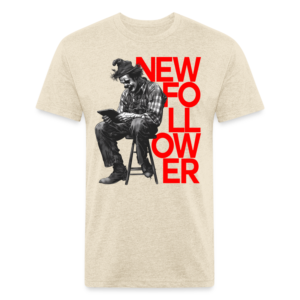 "New Follower" Vintage Clown with a Tablet Men's Cotton/Poly Fitted T-Shirt - heather cream