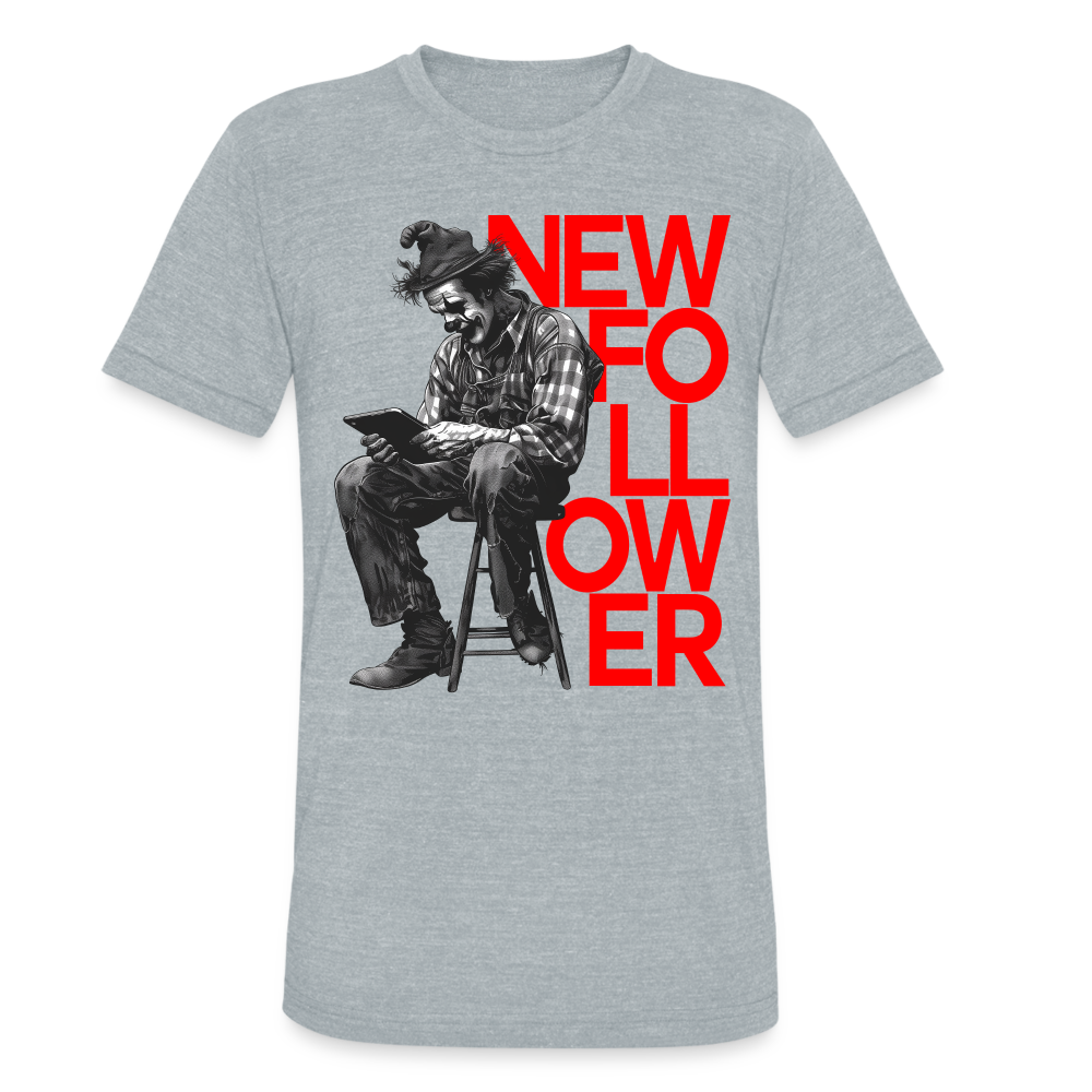 "New Follower" Vintage Clown with a Tablet Unisex Tri-Blend T-Shirt - heather grey