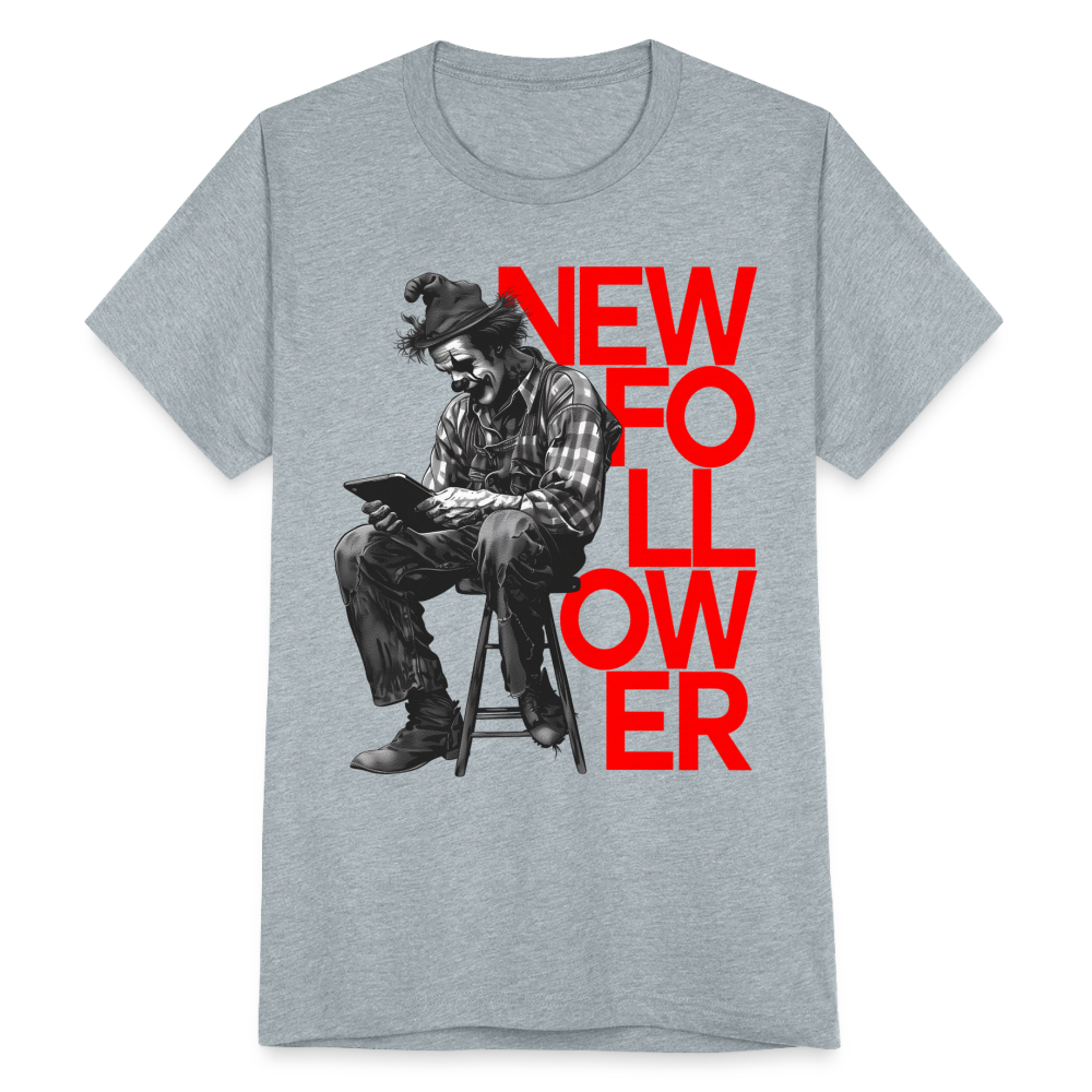 "New Follower" Vintage Clown with a Tablet Unisex Tri-Blend T-Shirt - heather grey