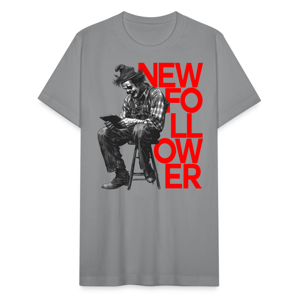 "New Follower" Vintage Clown with a Tablet Unisex Jersey T-Shirt - slate