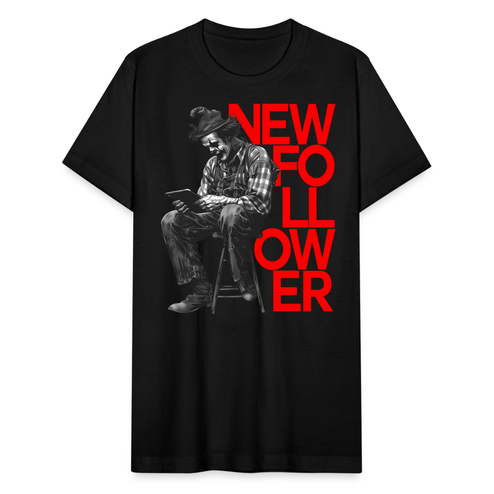 "New Follower" Vintage Clown with a Tablet Unisex Jersey T-Shirt - black