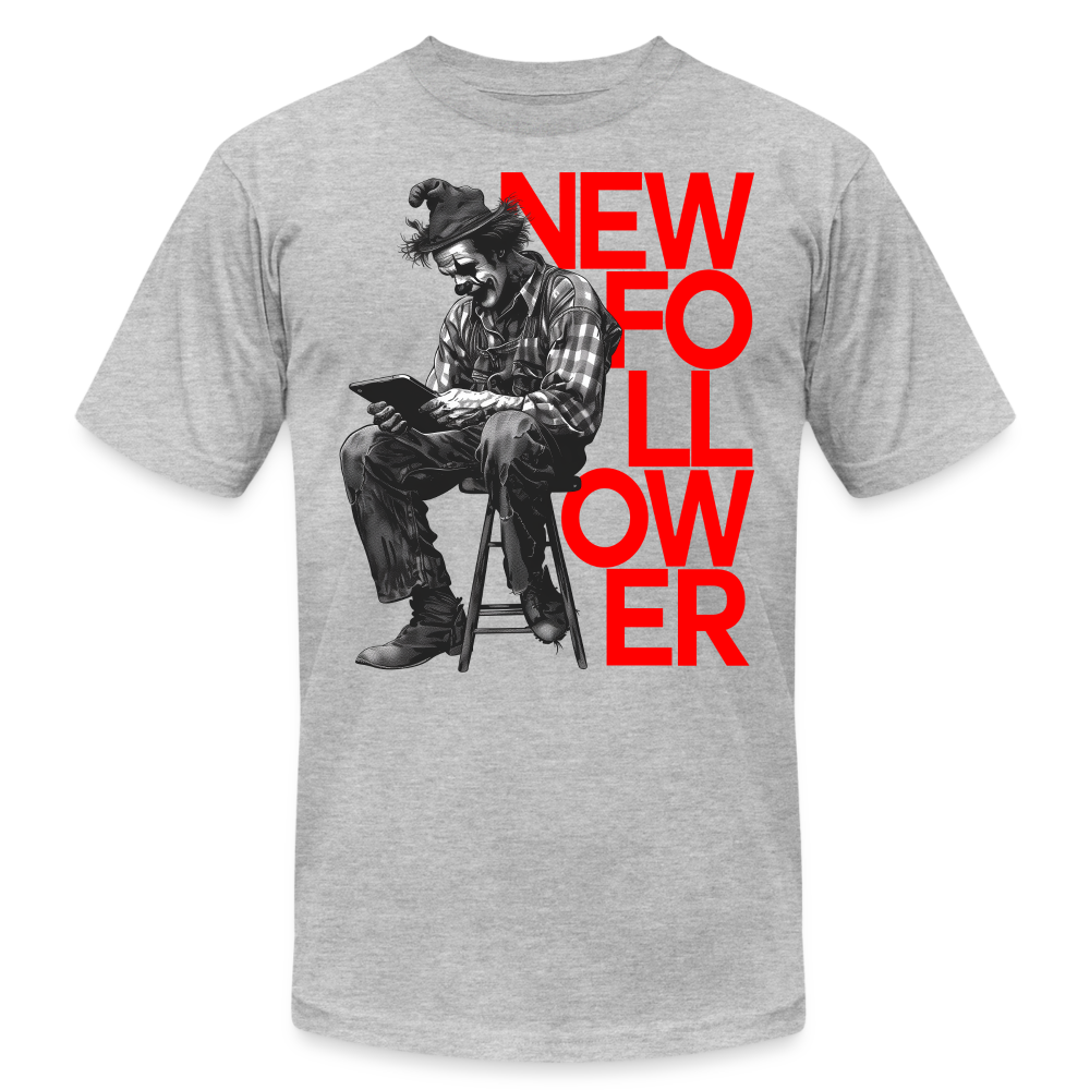 "New Follower" Vintage Clown with a Tablet Unisex Jersey T-Shirt - heather gray