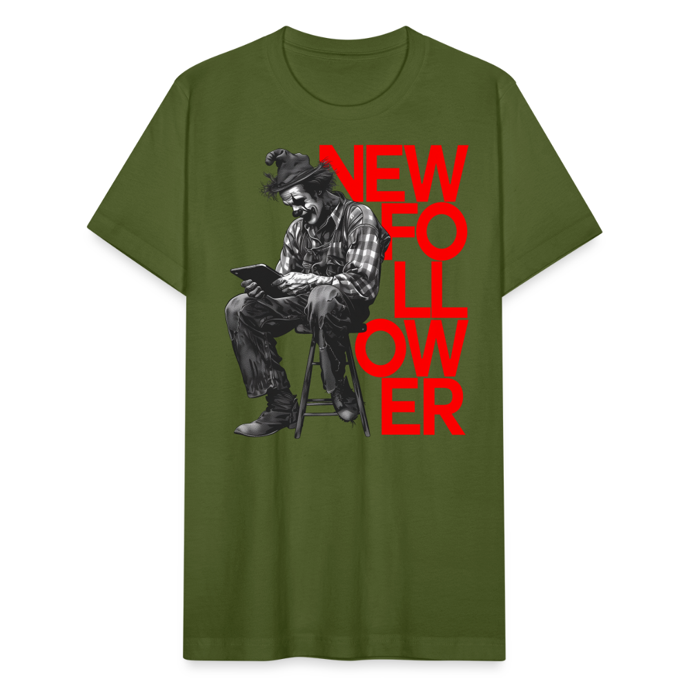 "New Follower" Vintage Clown with a Tablet Unisex Jersey T-Shirt - olive