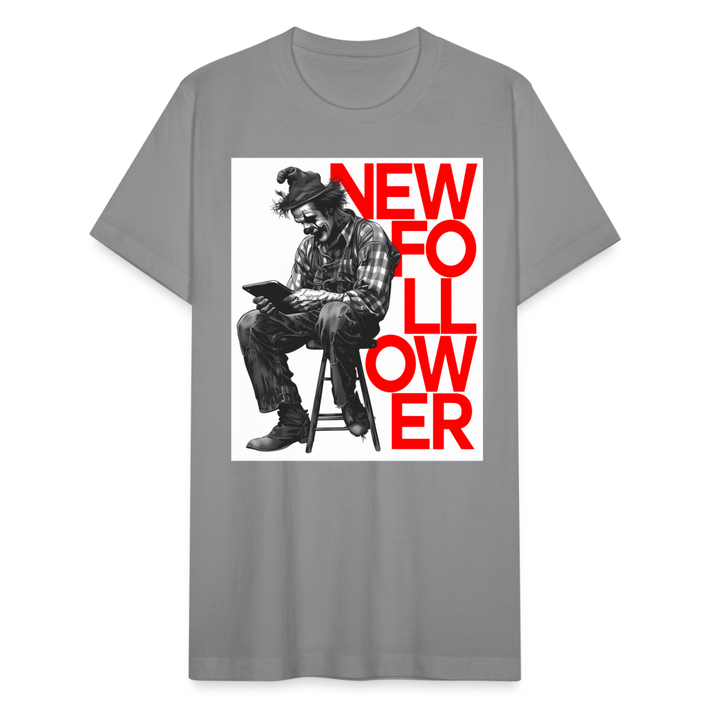 "New Follower" Vintage Clown with a Tablet Unisex Jersey T-Shirt - slate