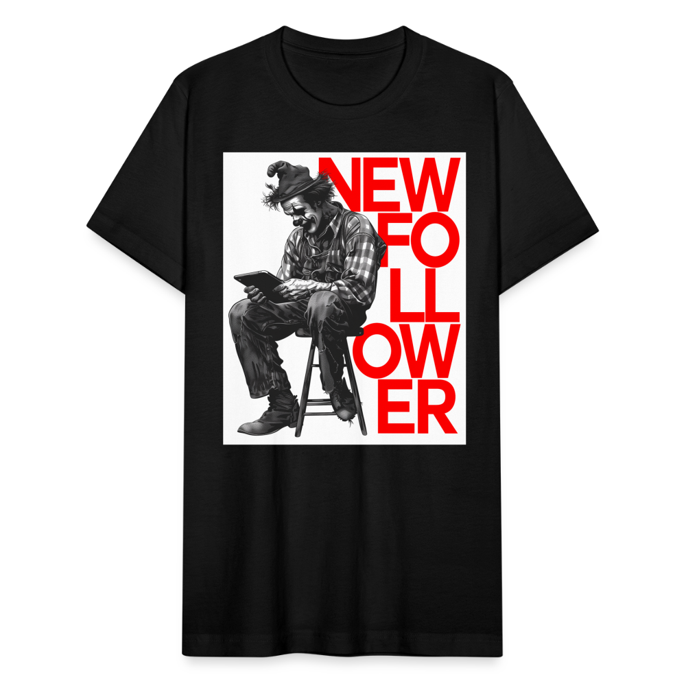 "New Follower" Vintage Clown with a Tablet Unisex Jersey T-Shirt - black