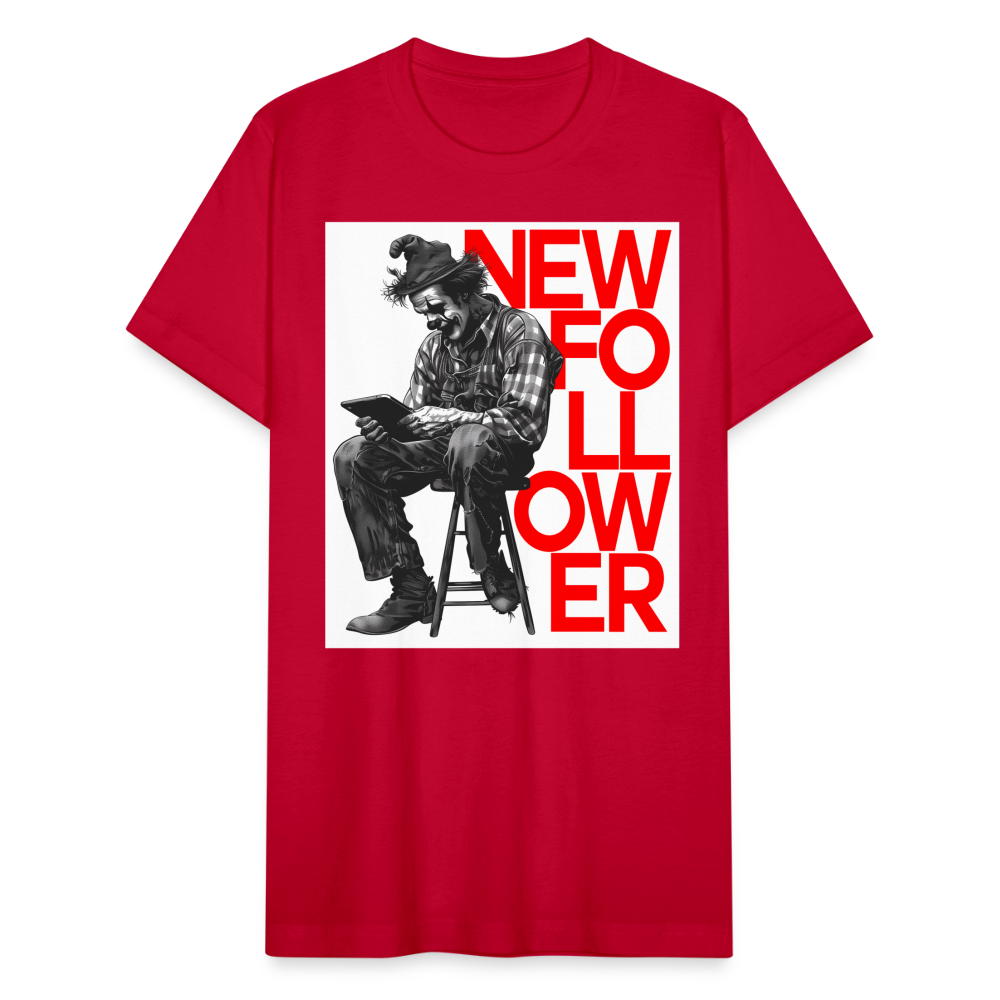 "New Follower" Vintage Clown with a Tablet Unisex Jersey T-Shirt - red