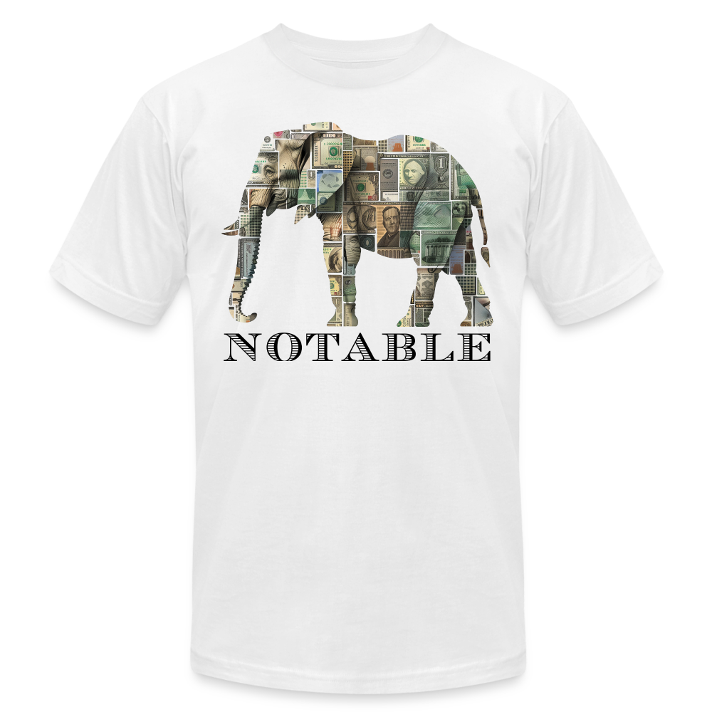 "Notable Elephant" Big Money Goals Unisex Jersey T-Shirt - white