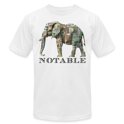 "Notable Elephant" Big Money Goals Unisex Jersey T-Shirt - white