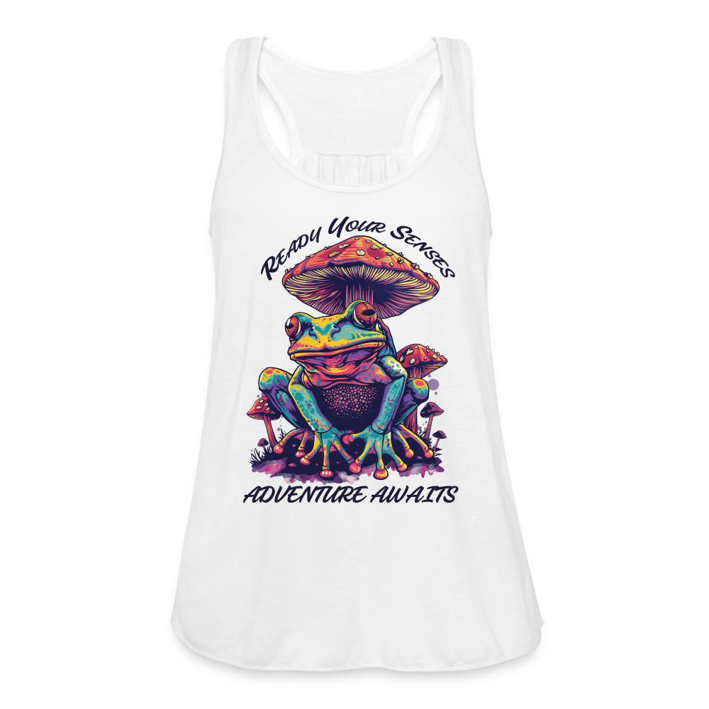 "Ready Your Senses" Adventure Awaits Women's Flowy Tank Top - white