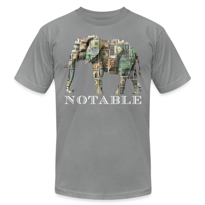 "Notable Elephant" Big Money Goals Unisex Jersey T-Shirt - slate