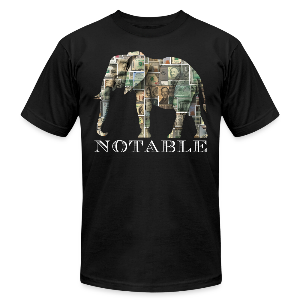 "Notable Elephant" Big Money Goals Unisex Jersey T-Shirt - black