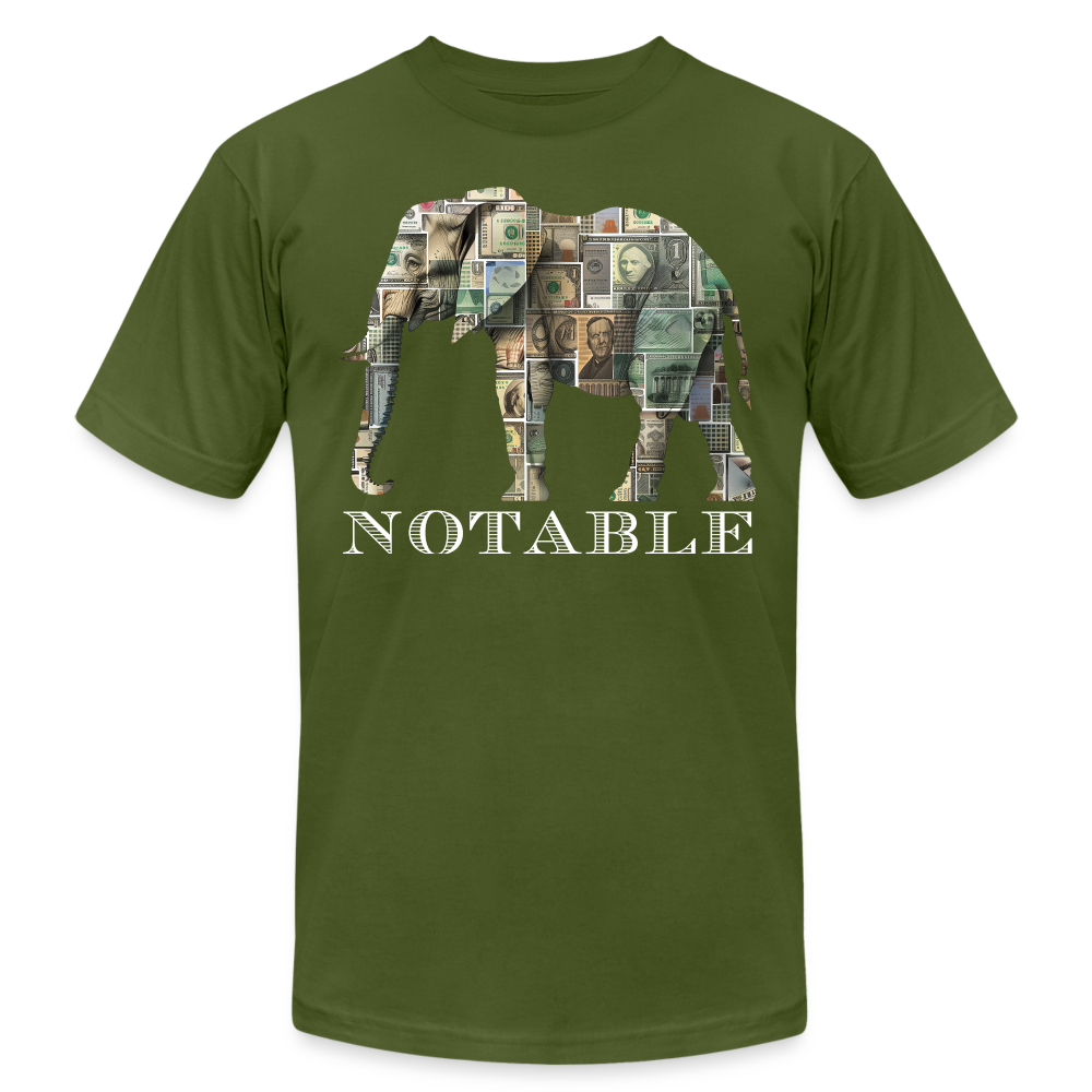 "Notable Elephant" Big Money Goals Unisex Jersey T-Shirt - olive