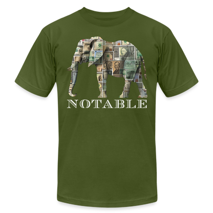 "Notable Elephant" Big Money Goals Unisex Jersey T-Shirt - olive