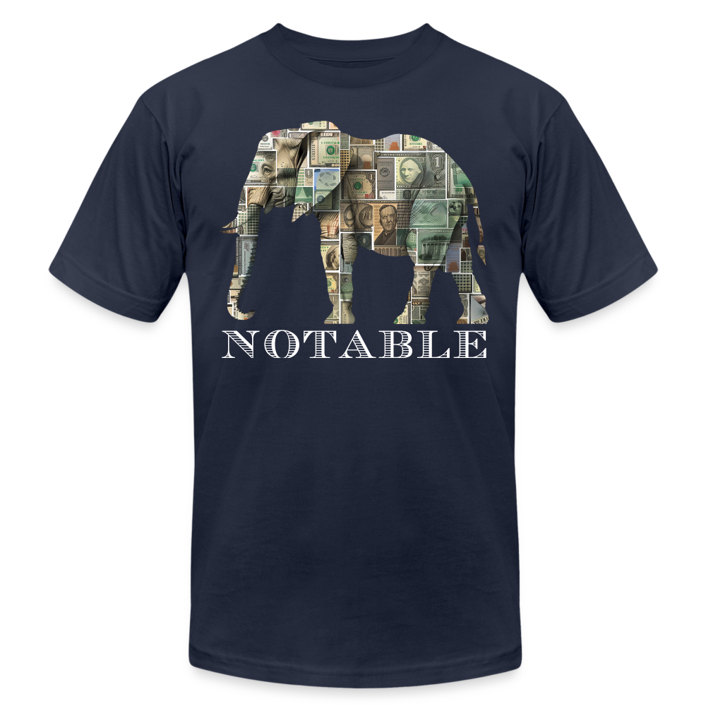 "Notable Elephant" Big Money Goals Unisex Jersey T-Shirt - navy