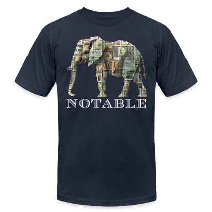 "Notable Elephant" Big Money Goals Unisex Jersey T-Shirt - navy