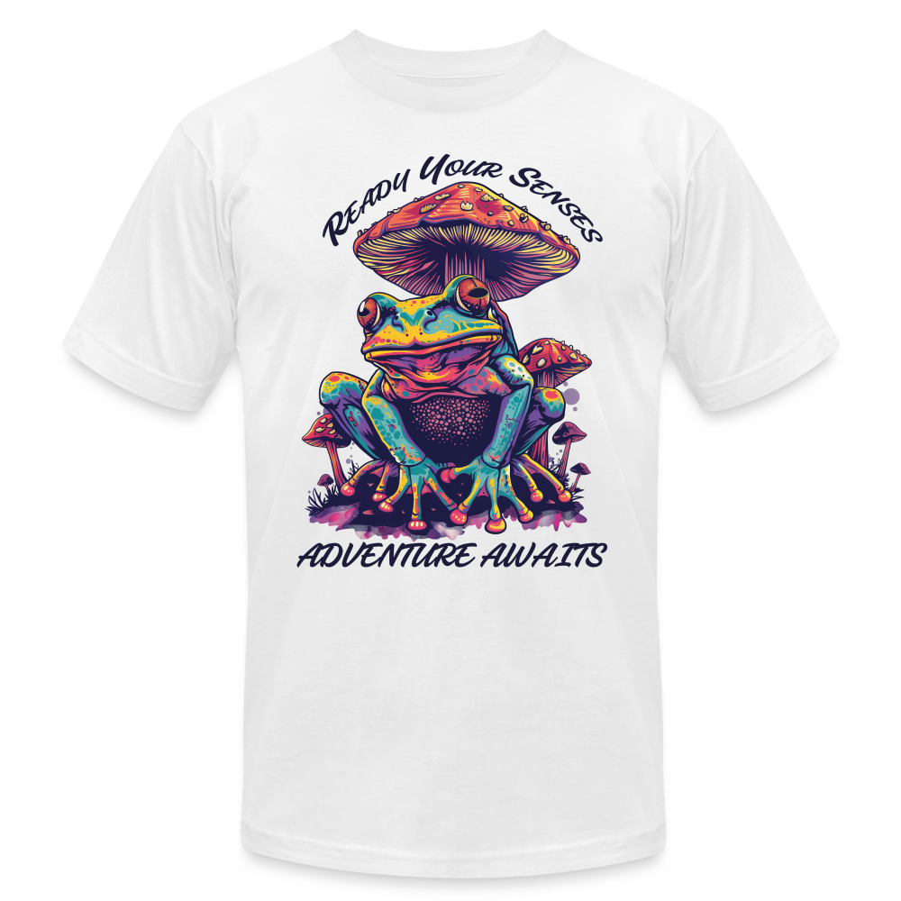 "Ready Your Senses" Adventure Awaits Unisex T Shirt - white