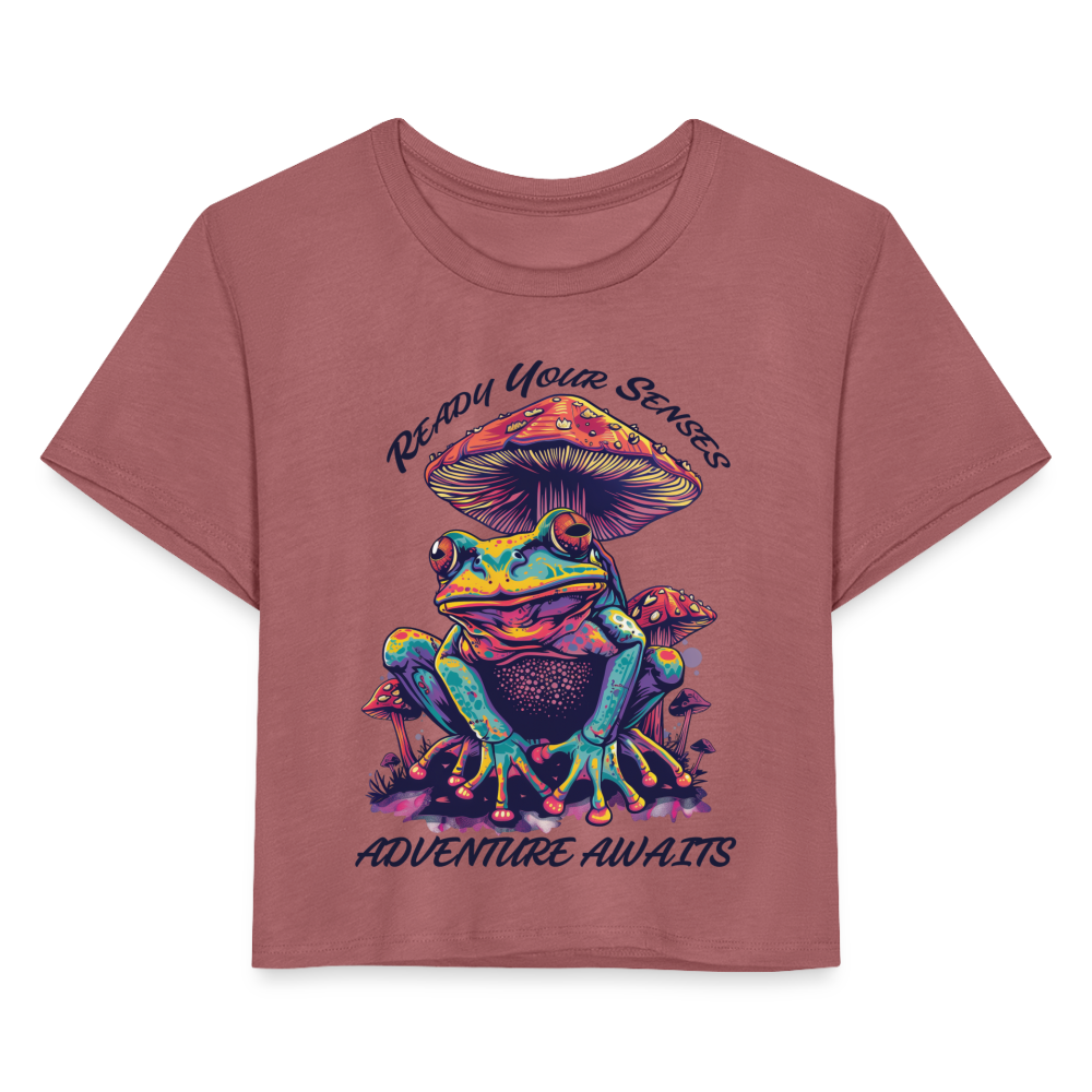 "Ready Your Senses" Adventure Awaits Women's Crop Top - mauve