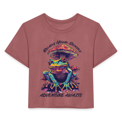 "Ready Your Senses" Adventure Awaits Women's Crop Top - mauve