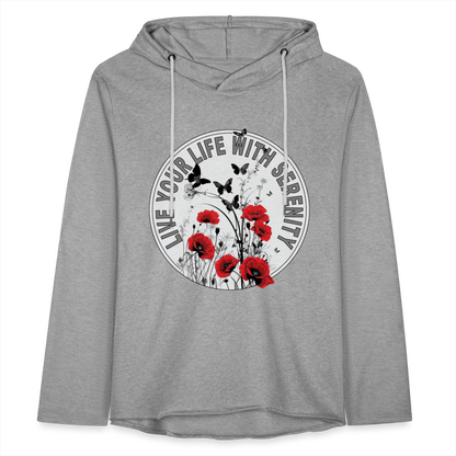 "Live Your Life With Serenity" Poppies and Butterflies Unisex Lightweight Hoodie - heather gray