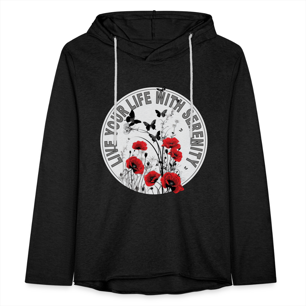 "Live Your Life With Serenity" Poppies and Butterflies Unisex Lightweight Hoodie - charcoal grey