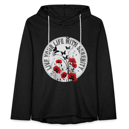 "Live Your Life With Serenity" Poppies and Butterflies Unisex Lightweight Hoodie - charcoal grey