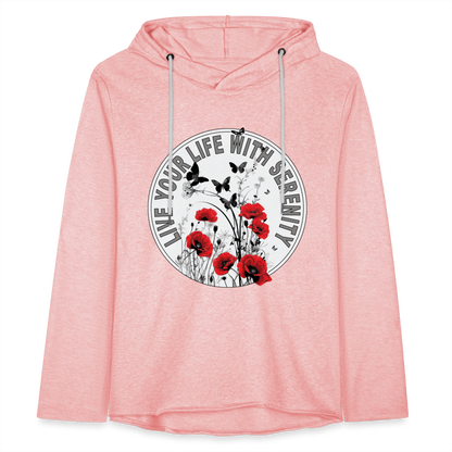 "Live Your Life With Serenity" Poppies and Butterflies Unisex Lightweight Hoodie - cream heather pink