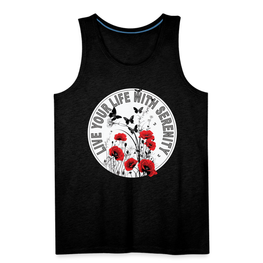 "Live Your Life With Serenity" Poppies and Butterflies Men's Premium Tank Top - charcoal grey