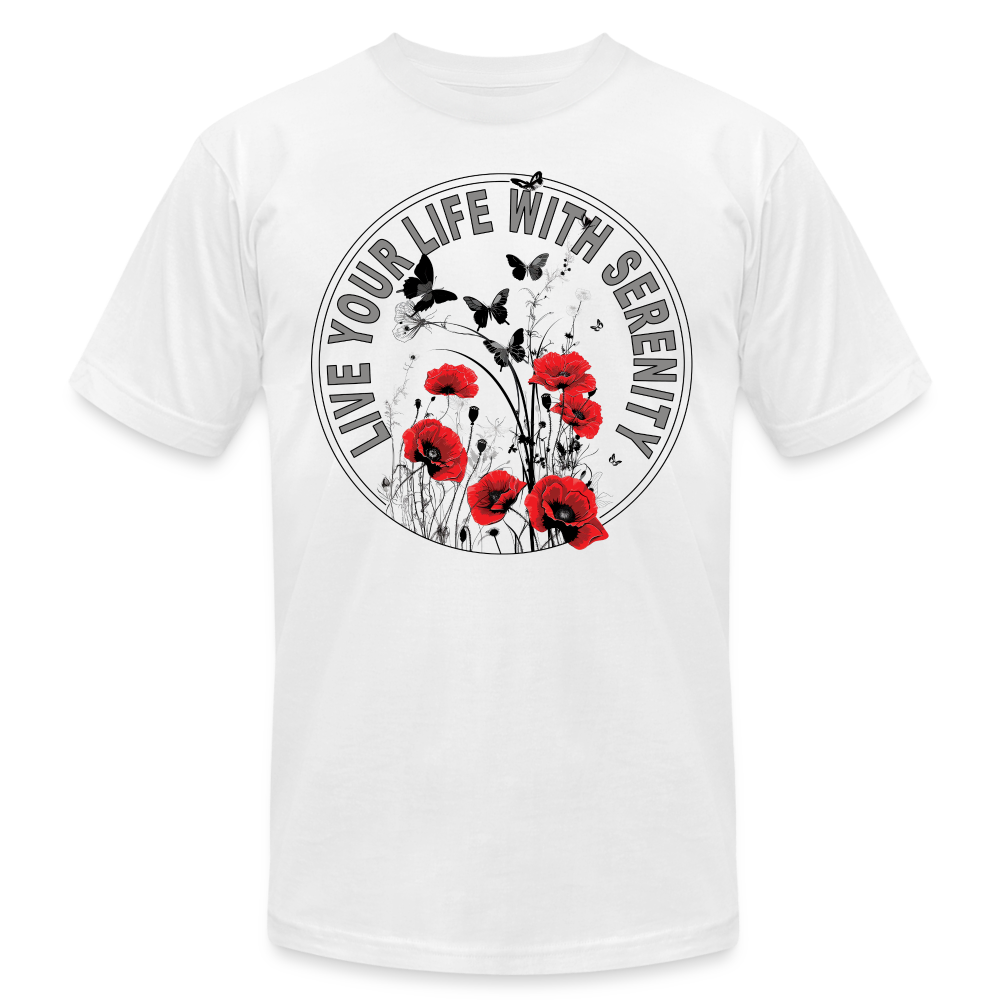 "Live Your Life With Serenity" Poppies and Butterflies Unisex Jersey T-Shirt