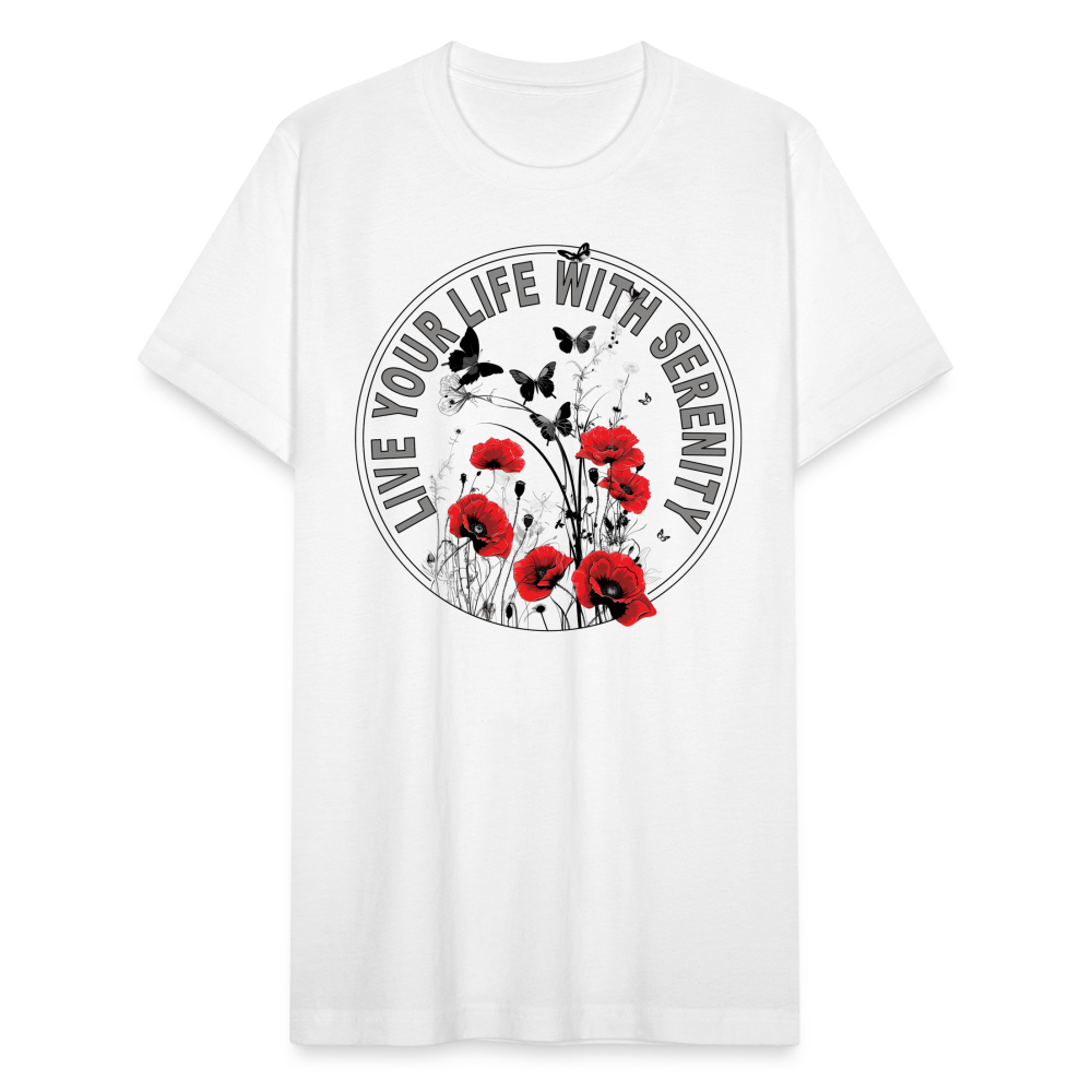 "Live Your Life With Serenity" Poppies and Butterflies Unisex Jersey T-Shirt