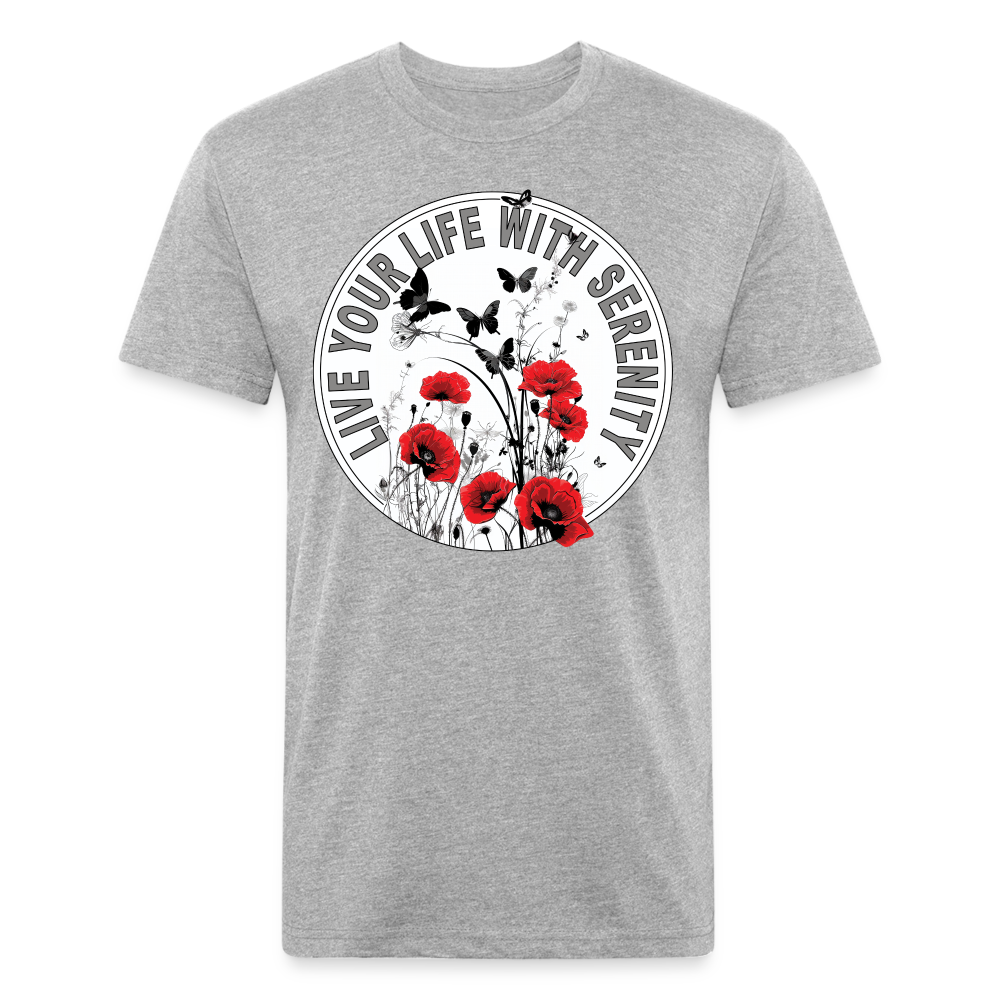 "Live Your Life With Serenity" Poppies and Butterflies Men's Cotton/Poly Fitted T-Shirt - heather gray