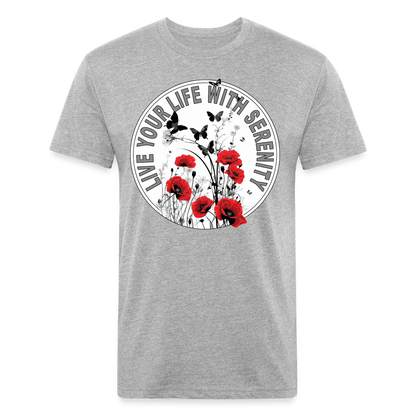 "Live Your Life With Serenity" Poppies and Butterflies Men's Cotton/Poly Fitted T-Shirt - heather gray