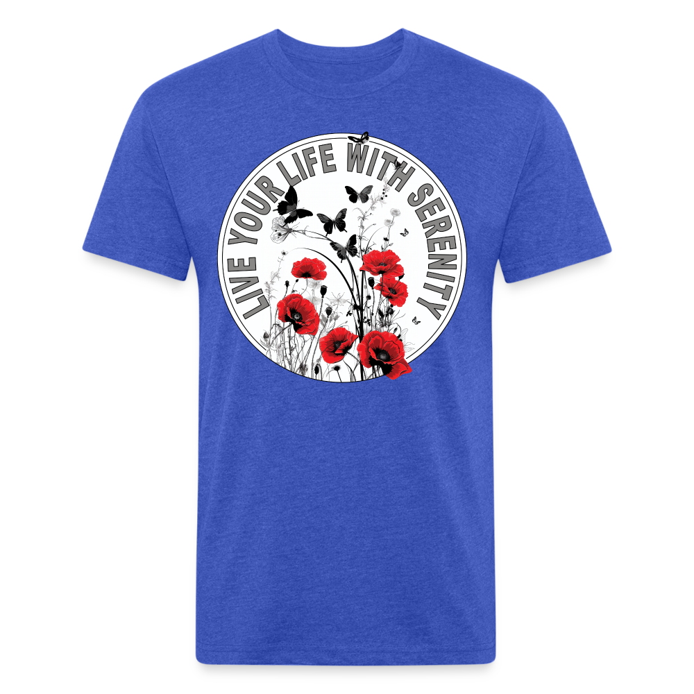 "Live Your Life With Serenity" Poppies and Butterflies Men's Cotton/Poly Fitted T-Shirt - heather royal