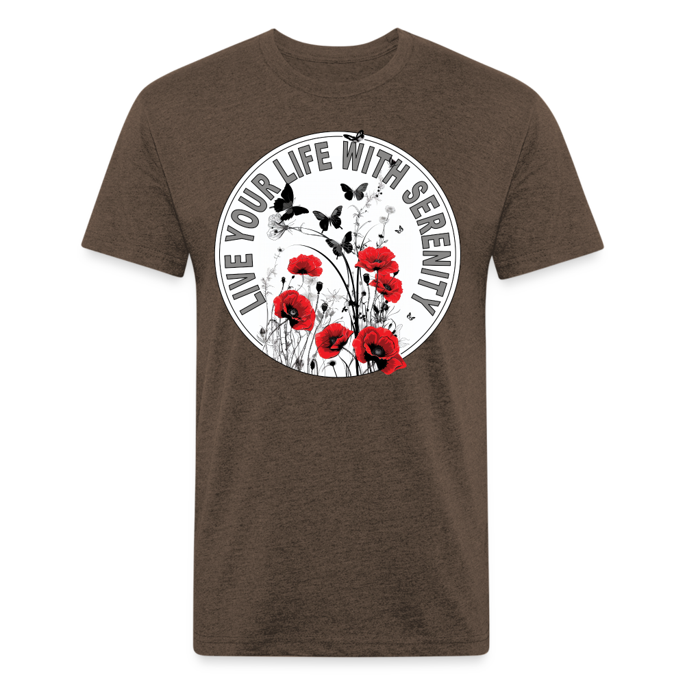 "Live Your Life With Serenity" Poppies and Butterflies Men's Cotton/Poly Fitted T-Shirt - heather espresso