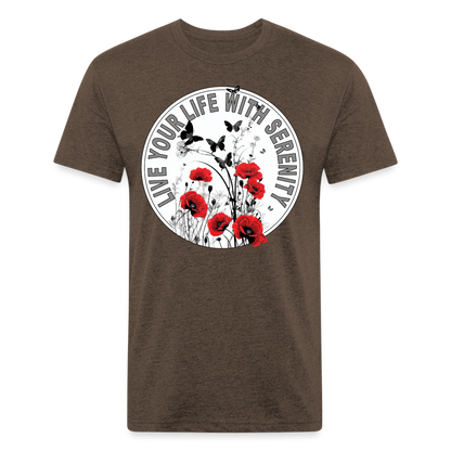 "Live Your Life With Serenity" Poppies and Butterflies Men's Cotton/Poly Fitted T-Shirt - heather espresso