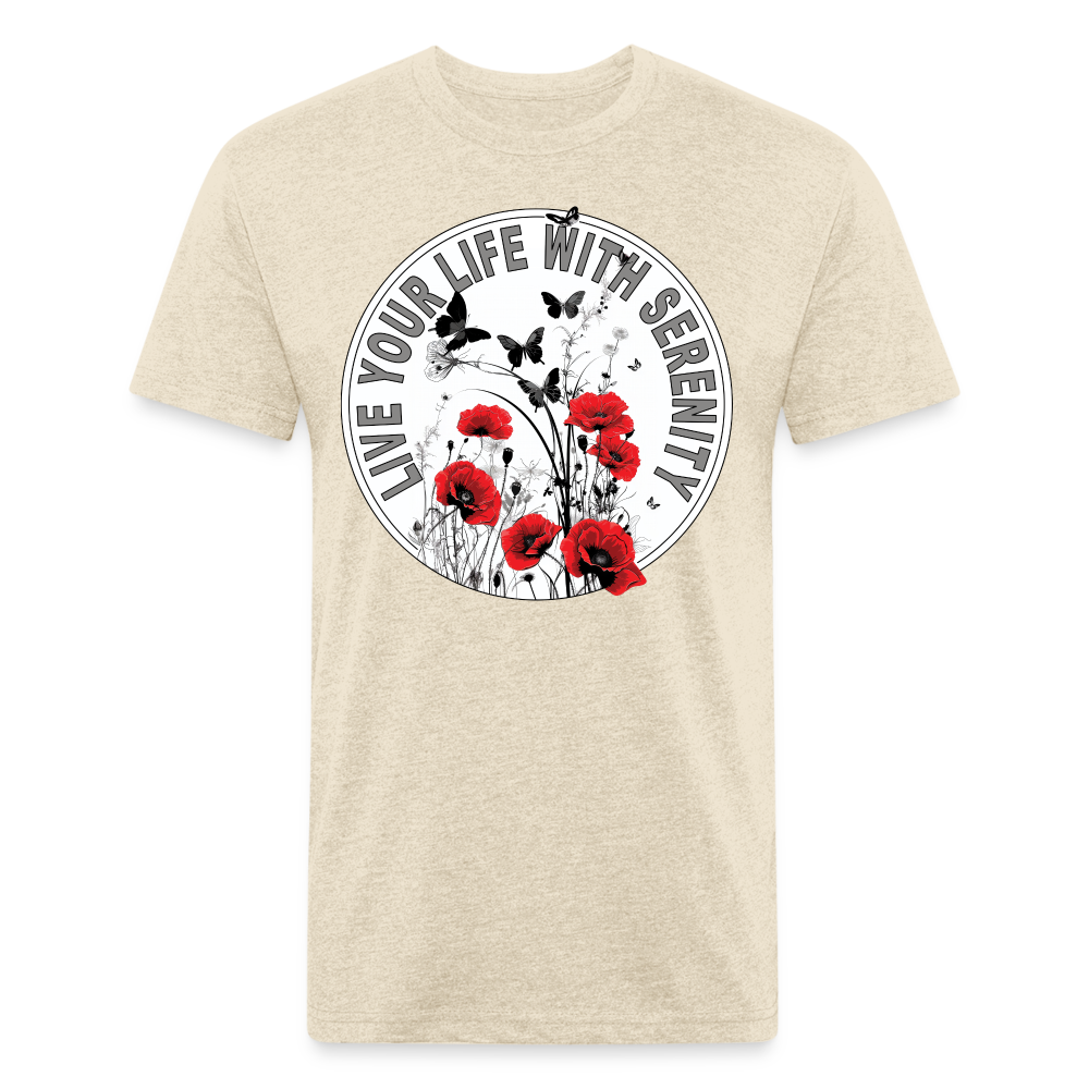 "Live Your Life With Serenity" Poppies and Butterflies Men's Cotton/Poly Fitted T-Shirt - heather cream