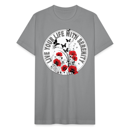 "Live Your Life With Serenity" Poppies and Butterflies Unisex Jersey T-Shirt - slate