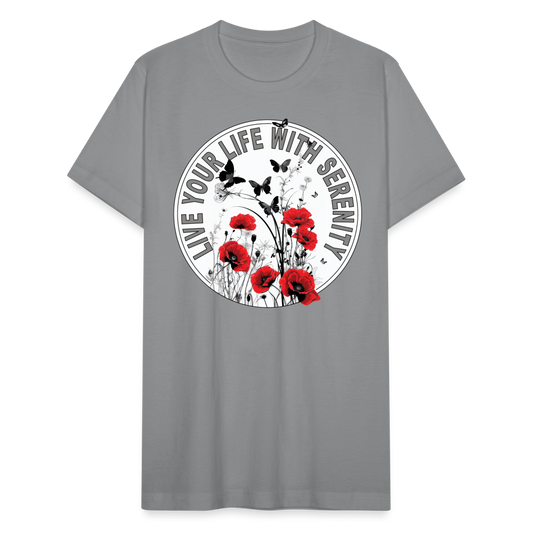 "Live Your Life With Serenity" Poppies and Butterflies Unisex Jersey T-Shirt - slate