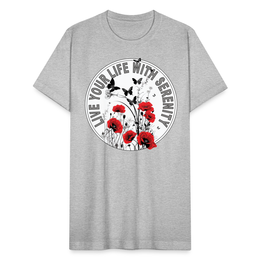 "Live Your Life With Serenity" Poppies and Butterflies Unisex Jersey T-Shirt - heather gray