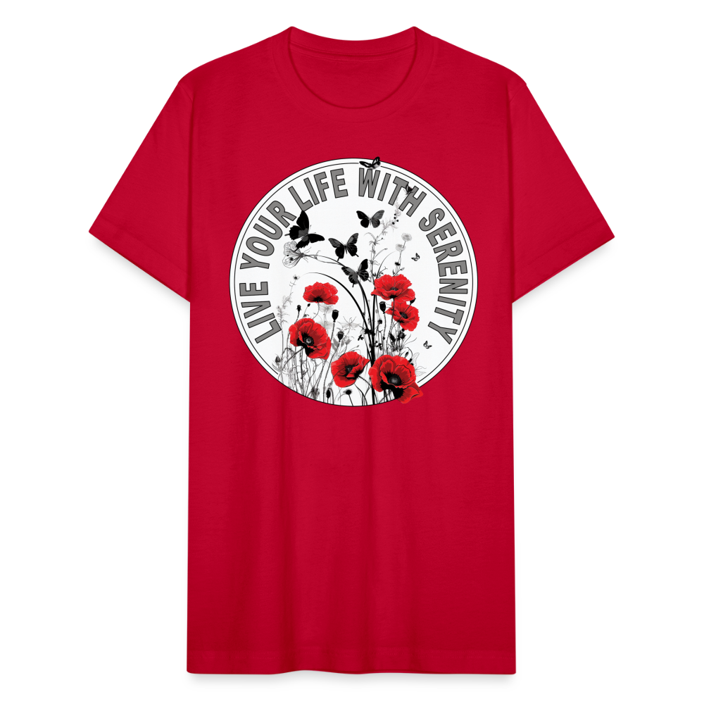 "Live Your Life With Serenity" Poppies and Butterflies Unisex Jersey T-Shirt - red