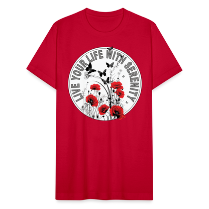 "Live Your Life With Serenity" Poppies and Butterflies Unisex Jersey T-Shirt - red