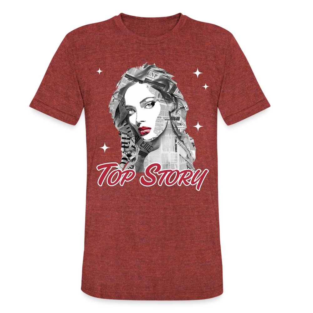 "Top Story" Headlines Model Unisex Tri-Blend T-Shirt - heather cranberry