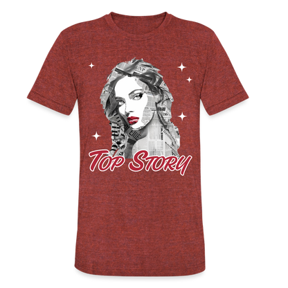 "Top Story" Headlines Model Unisex Tri-Blend T-Shirt - heather cranberry