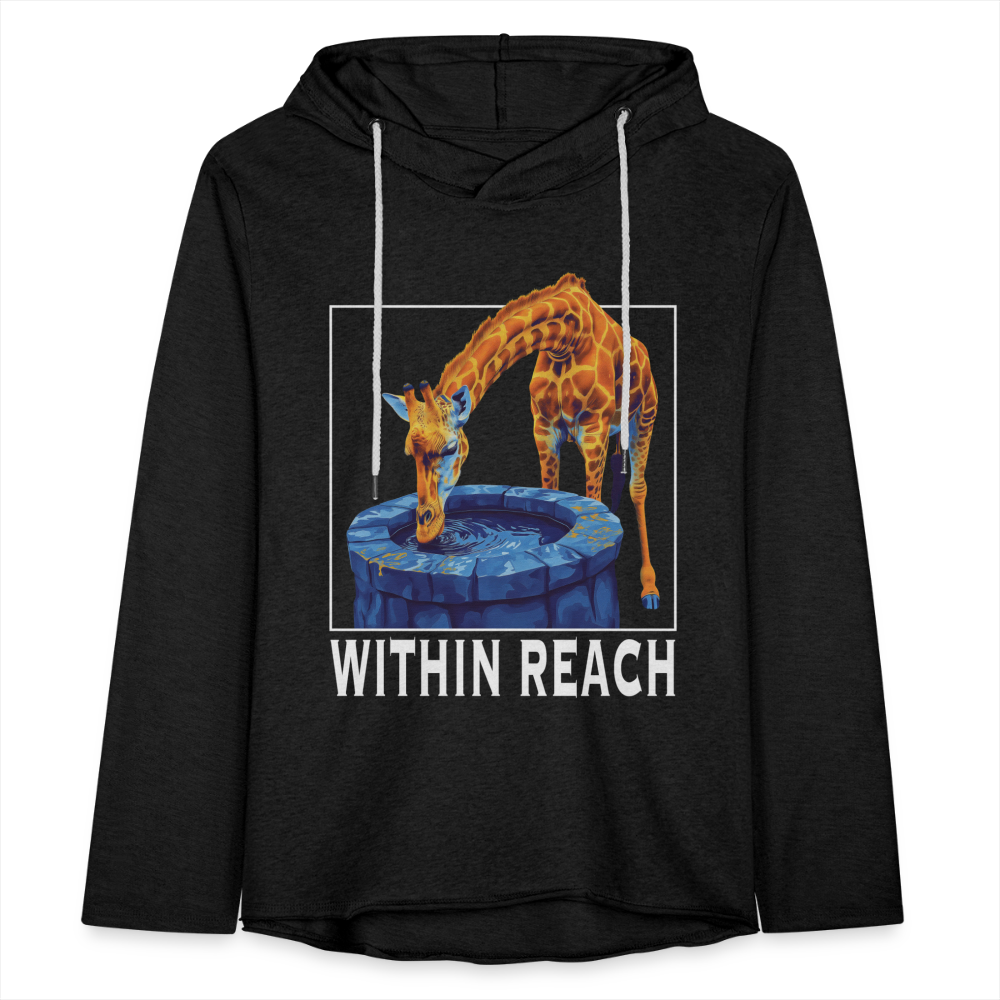 "Within Reach" Inspirational Giraffe Drinking From Wishing Well Unisex Lightweight Hoodie - charcoal grey