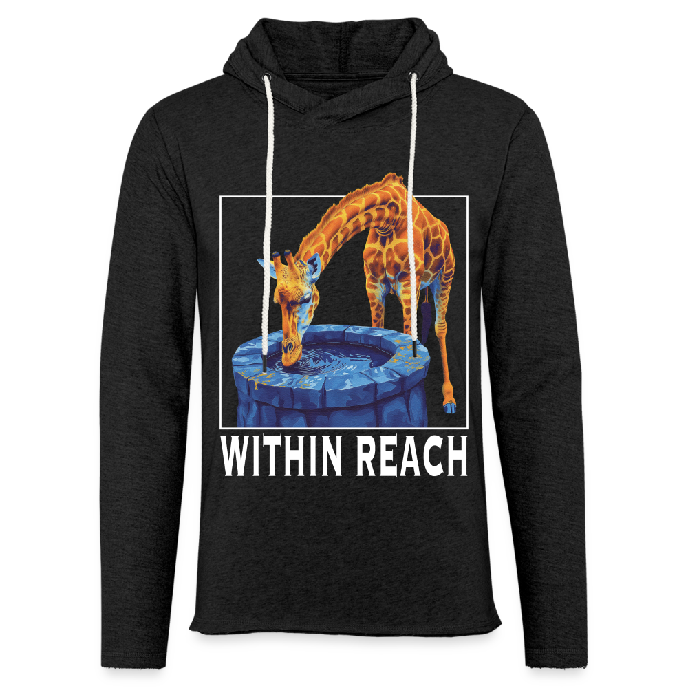 "Within Reach" Inspirational Giraffe Drinking From Wishing Well Unisex Lightweight Hoodie - charcoal grey