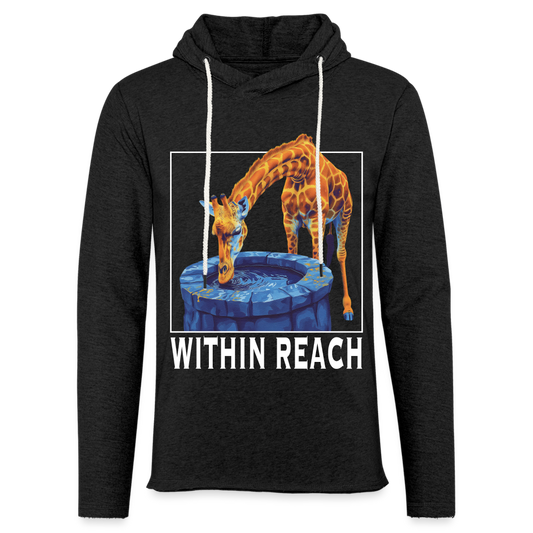 "Within Reach" Inspirational Giraffe Drinking From Wishing Well Unisex Lightweight Hoodie - charcoal grey