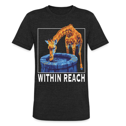 "Within Reach" Inspirational Giraffe Drinking From Wishing Well Unisex Tri-Blend T-Shirt - heather black