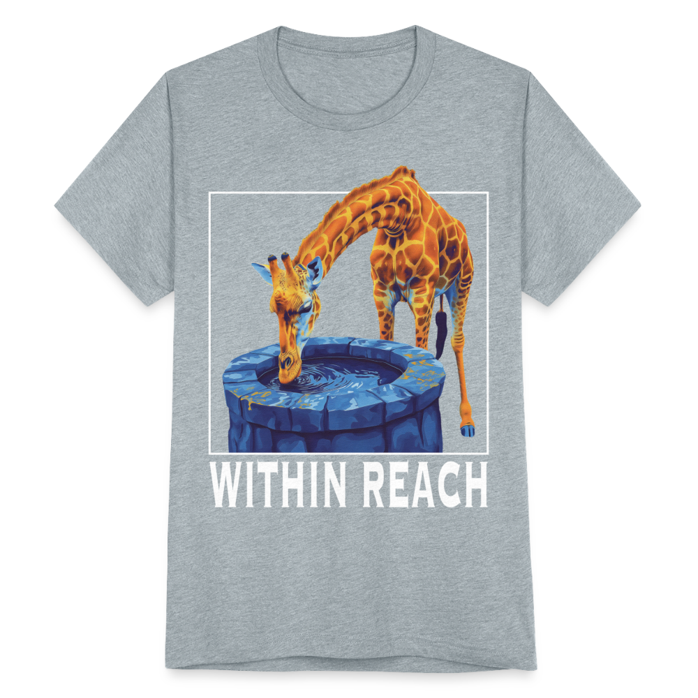 "Within Reach" Inspirational Giraffe Drinking From Wishing Well Unisex Tri-Blend T-Shirt - heather grey