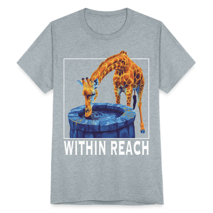 "Within Reach" Inspirational Giraffe Drinking From Wishing Well Unisex Tri-Blend T-Shirt - heather grey