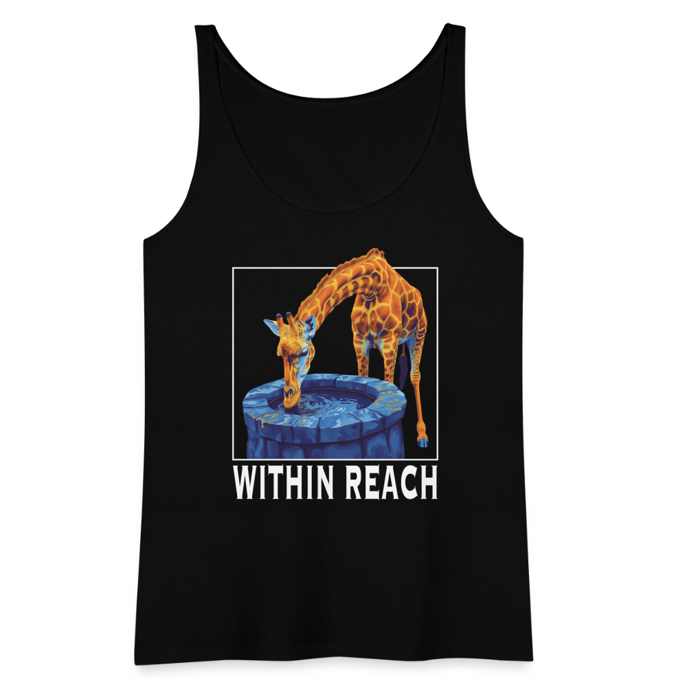 "Within Reach" Inspirational Giraffe Drinking From Wishing Well Women's Premium Tank Top - black